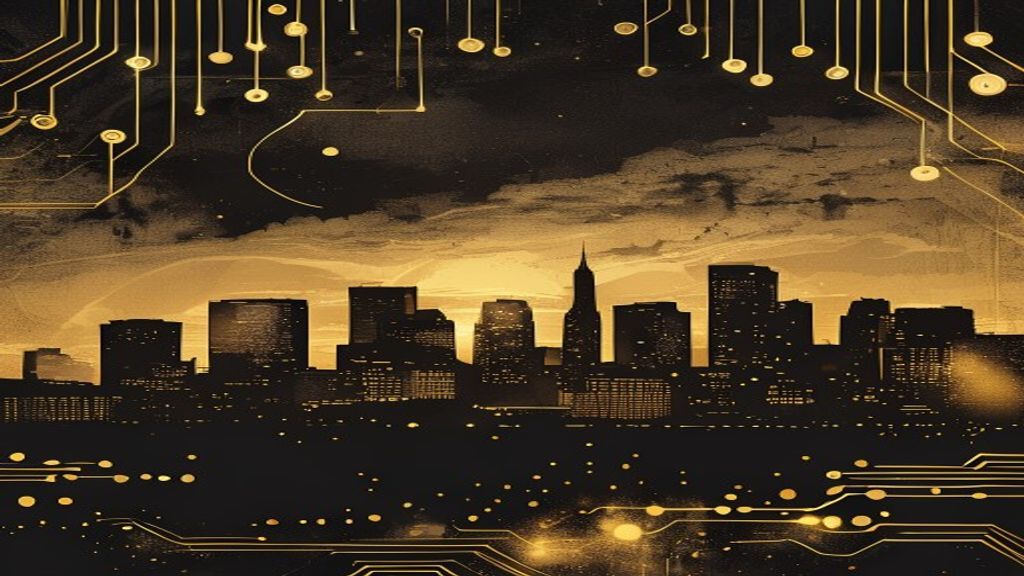 Atlanta skyline in ink-black and gold — The Free AI Seminar, Atlanta