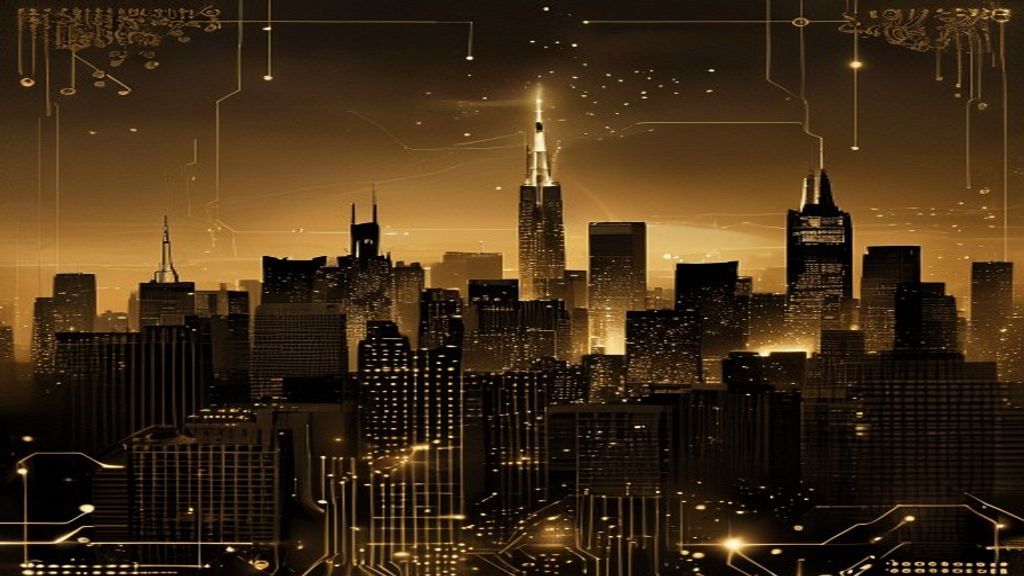 Chicago skyline in ink-black and gold — The Free AI Seminar, Chicago