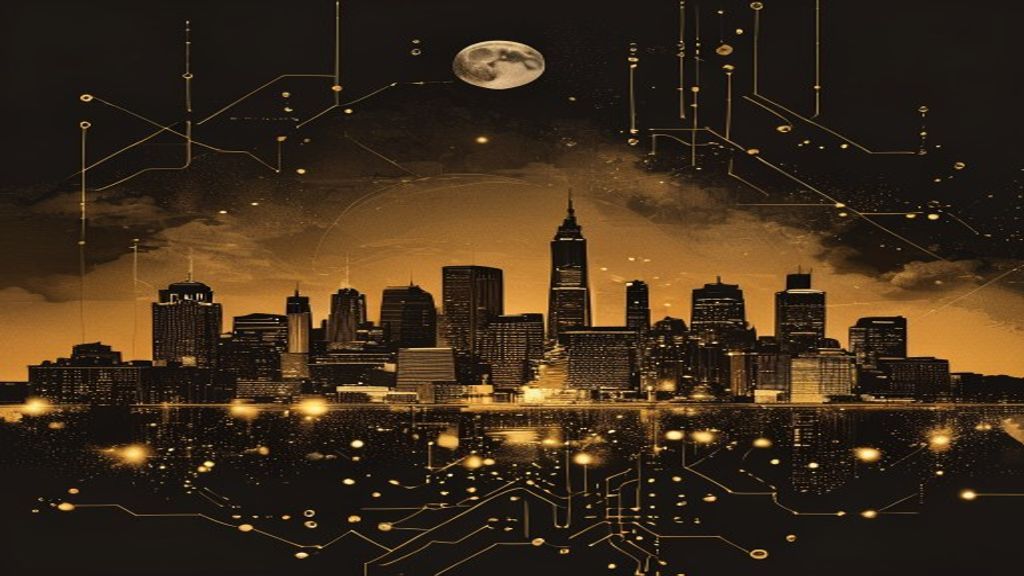 Houston skyline in ink-black and gold — The Free AI Seminar, Houston