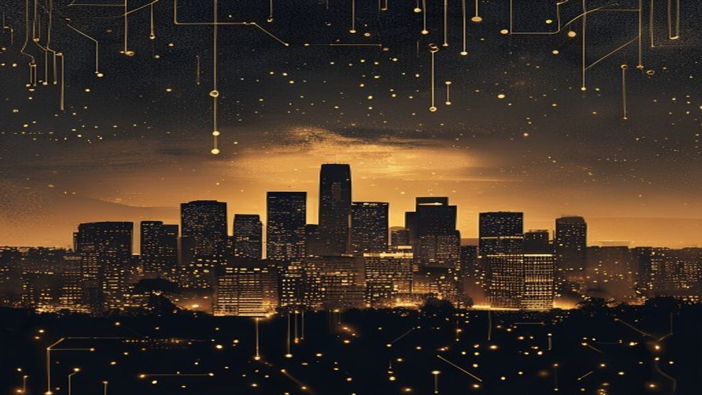 Los Angeles skyline in ink-black and gold — The Free AI Seminar, Los Angeles